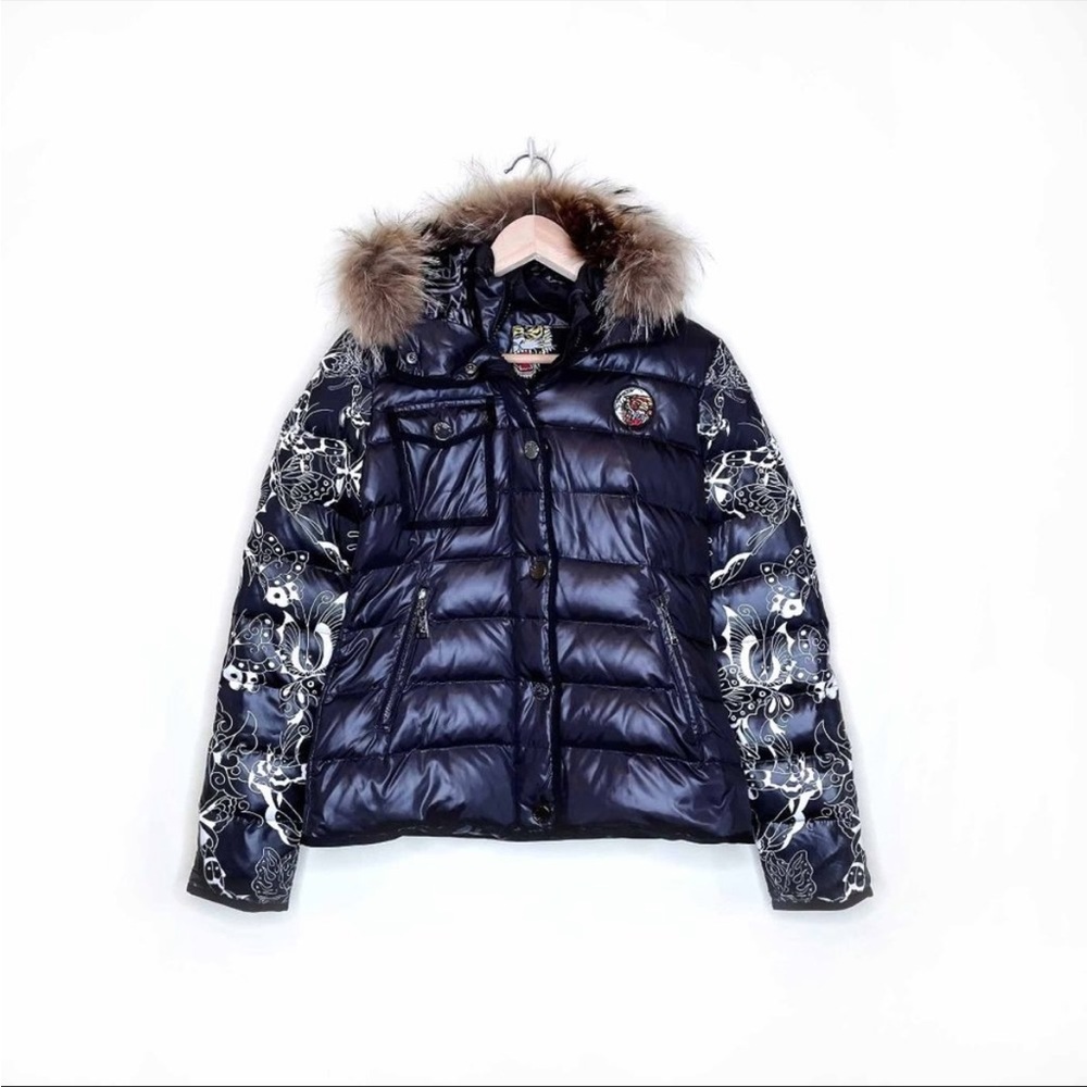 Ed Hardy Puffer with fur hood